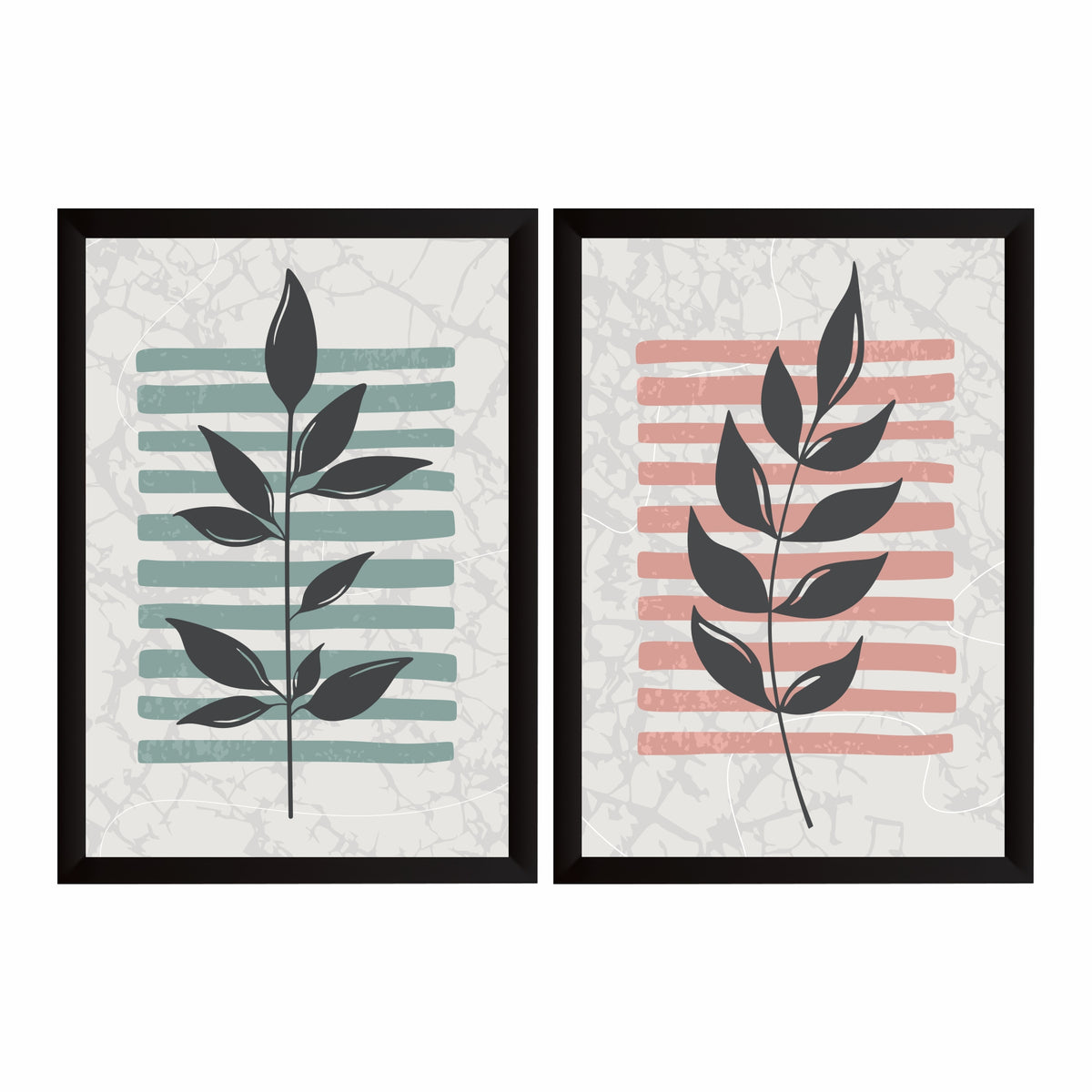 Modern Botanical Leaf Wall Art Set of 2 | Abstract Plant Prints | Sage Green & Blush Pink Decor
