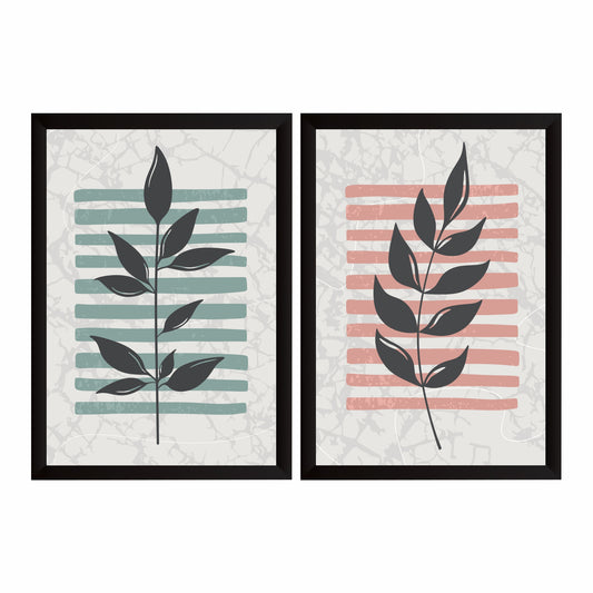 Modern Botanical Leaf Wall Art Set of 2 | Abstract Plant Prints | Sage Green & Blush Pink Decor