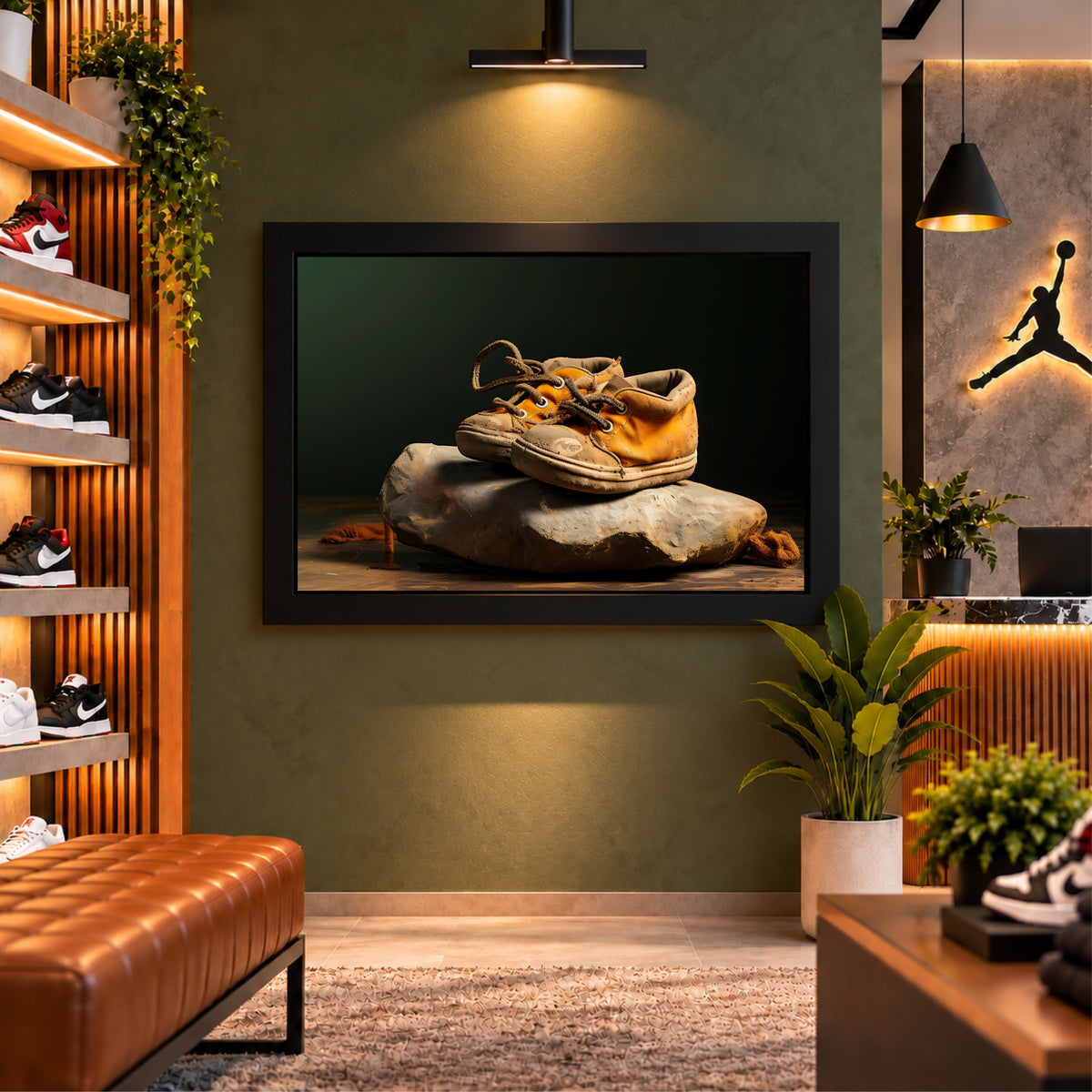 Vintage Leather Shoes Wall Art | Rustic Footwear Artwork | Classic Shoe Decor