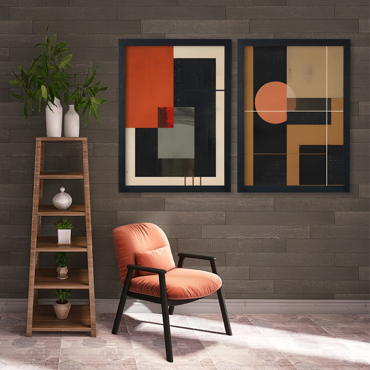 Modern Abstract Wall Art Set of 2 | Geometric Minimalist Prints