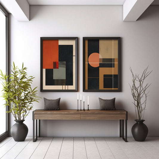 Modern Abstract Wall Art Set of 2 | Geometric Minimalist Prints