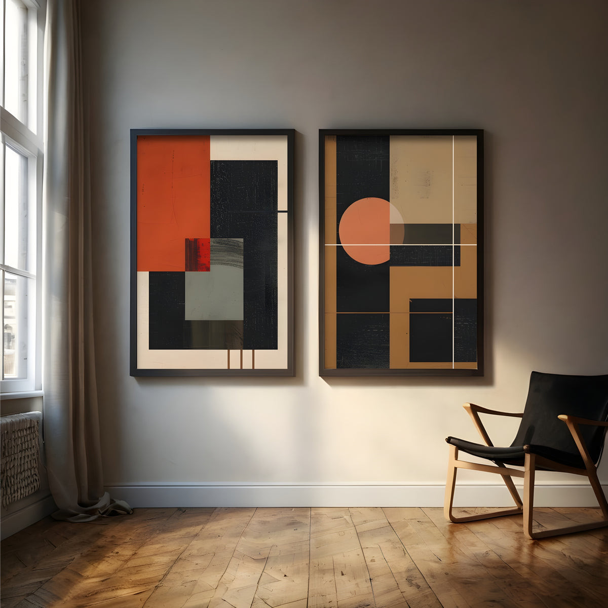 Modern Abstract Wall Art Set of 2 | Geometric Minimalist Prints