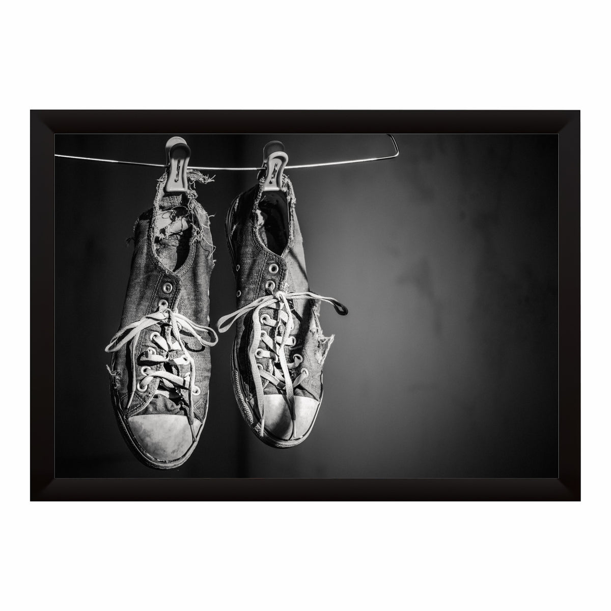 Vintage Sneakers Wall Art | Hanging Shoes Artwork | Black & White Footwear Decor