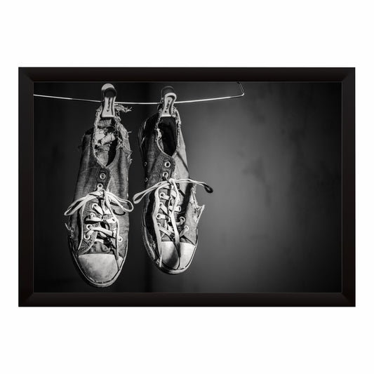 Vintage Sneakers Wall Art | Hanging Shoes Artwork | Black & White Footwear Decor
