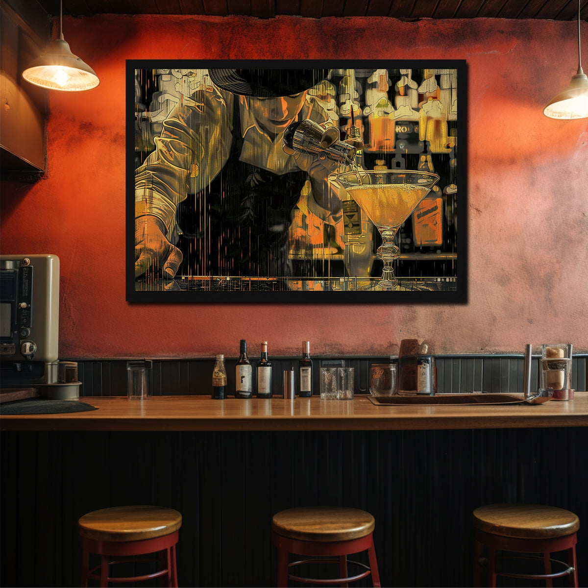 Bartender Wall Art | Framed Cocktail Bar Artwork | Modern Mixology & Bar Décor | Stylish Restaurant Wall Art