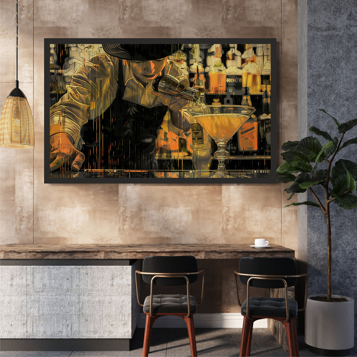 Bartender Wall Art | Framed Cocktail Bar Artwork | Modern Mixology & Bar Décor | Stylish Restaurant Wall Art