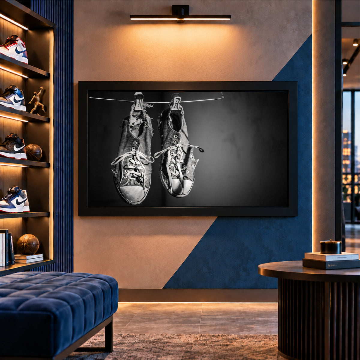 Vintage Sneakers Wall Art | Hanging Shoes Artwork | Black & White Footwear Decor