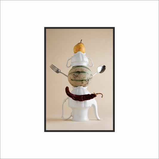 Creative Food Art Wall Frame – Perfect for Kitchen & Café Decor 🍐🍉🍽️