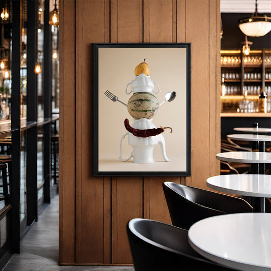 Creative Food Art Wall Frame – Perfect for Kitchen & Café Decor 🍐🍉🍽️