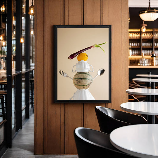 Creative Food Balance Wall Frame – Artistic Kitchen & Café Décor 🍋🍈🍽️