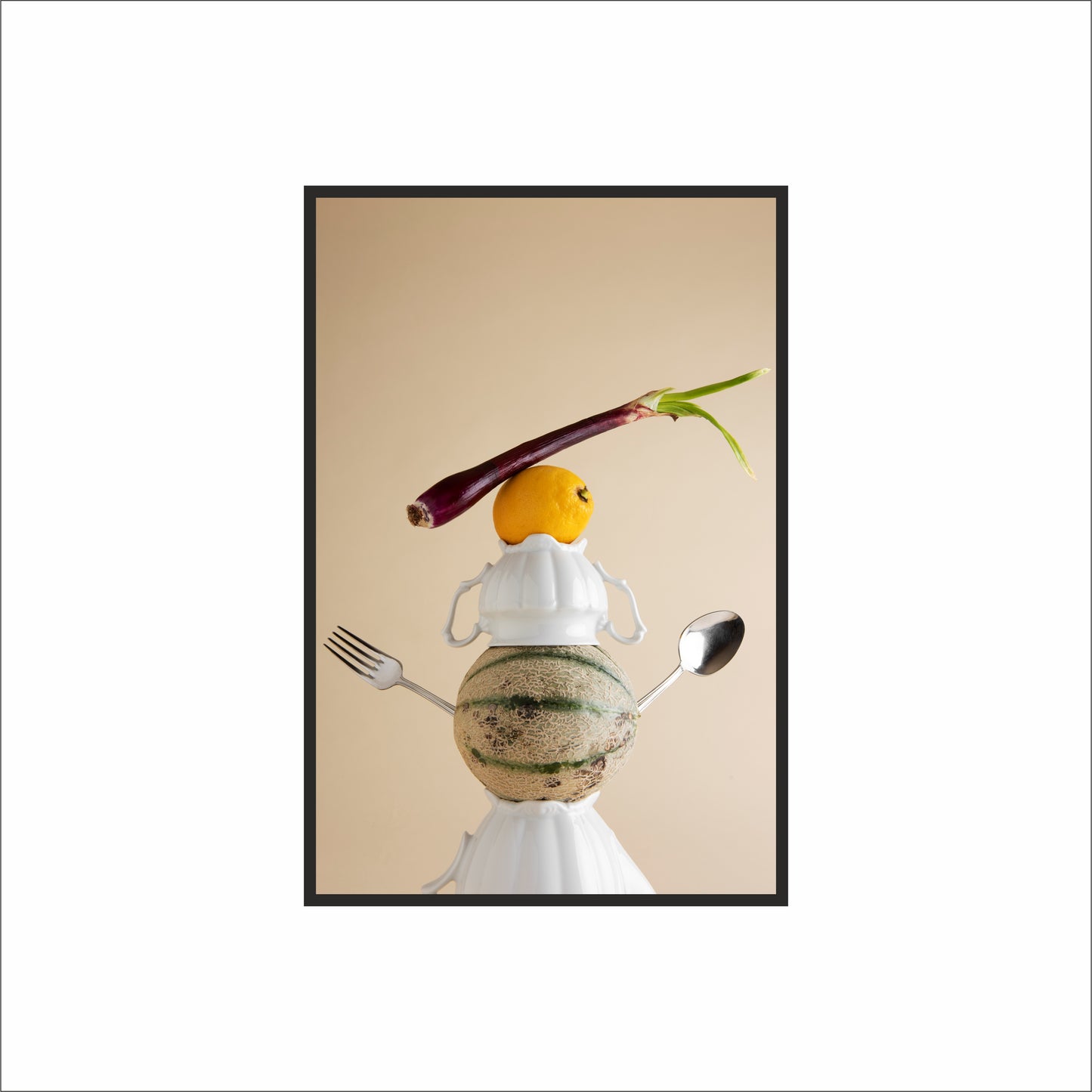 Creative Food Balance Wall Frame – Artistic Kitchen & Café Décor 🍋🍈🍽️