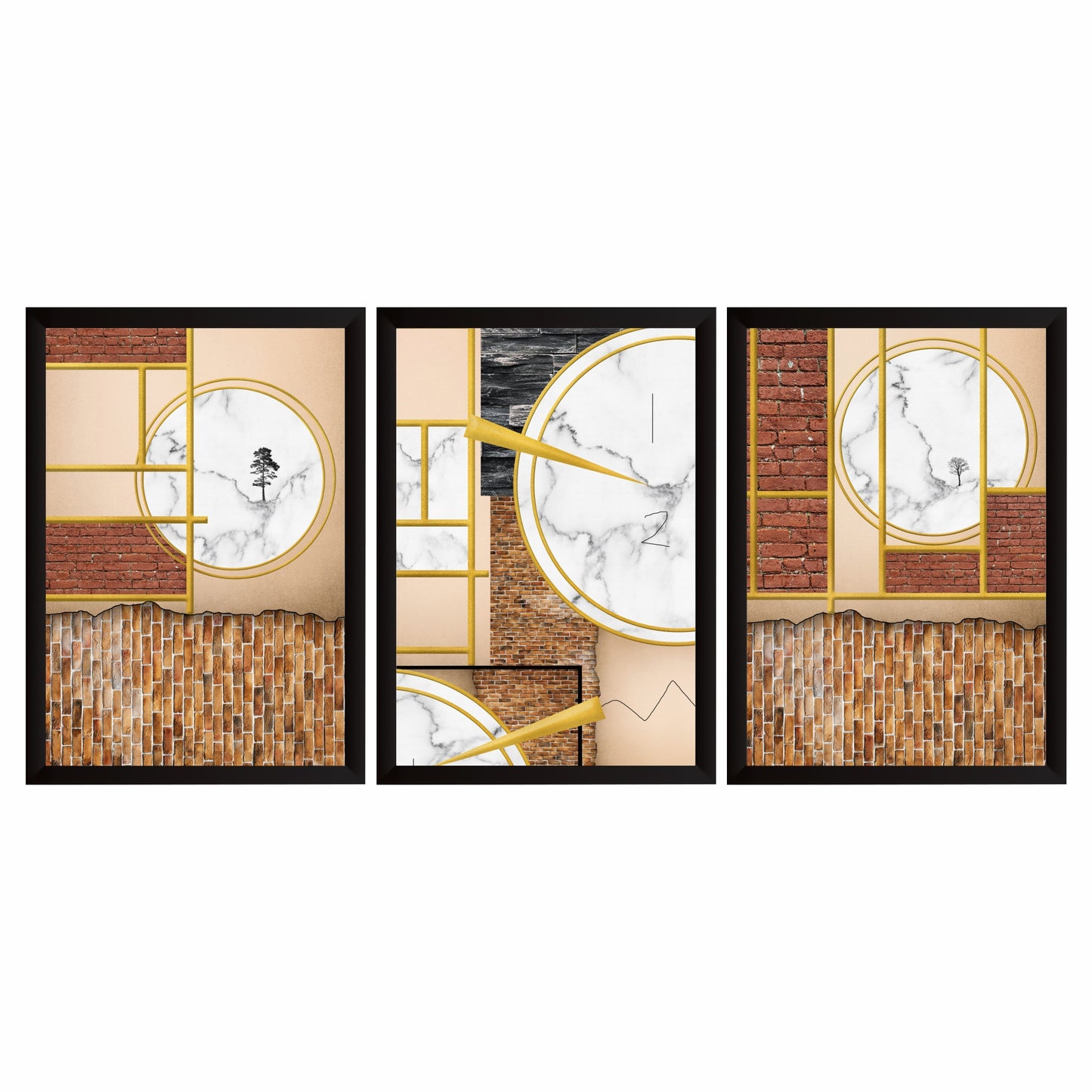 Luxury Geometric Wall Art Set of 3 | Marble & Gold Modern Prints