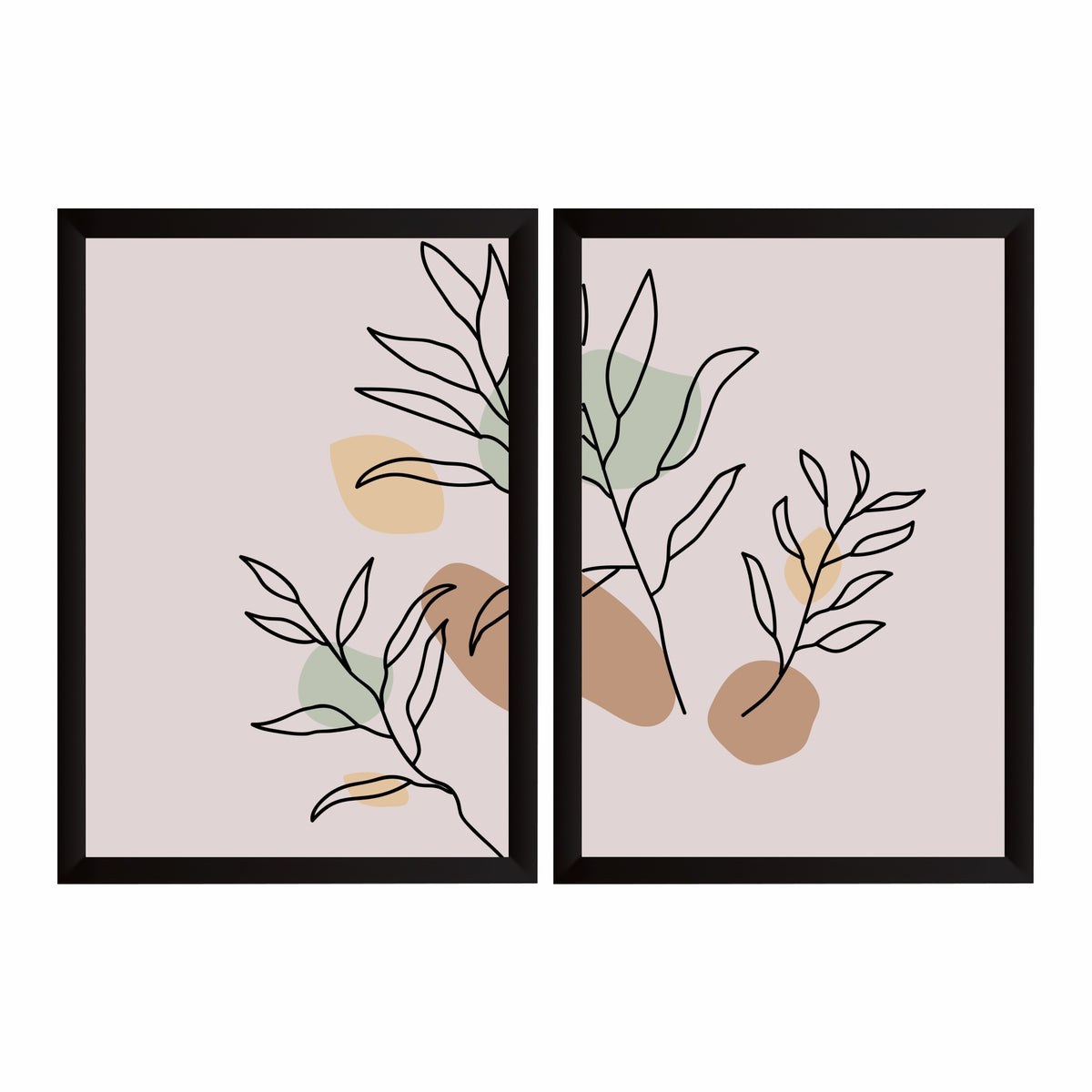 Abstract Botanical Leaf Wall Art Set of 2 | Minimalist Line Art Prints | Neutral Beige & Sage Green Decor