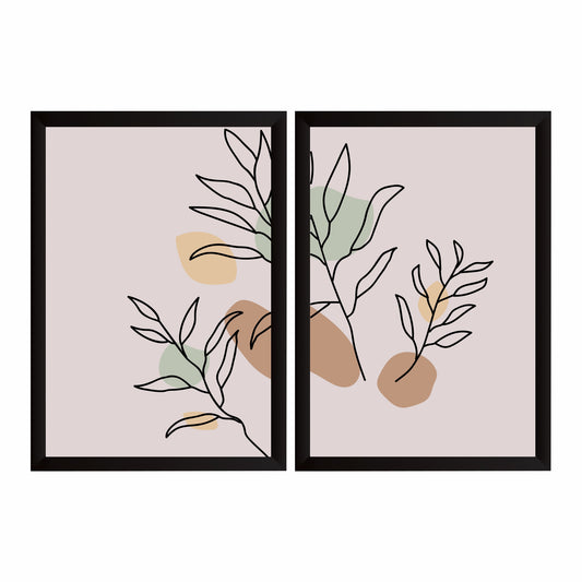 Abstract Botanical Leaf Wall Art Set of 2 | Minimalist Line Art Prints | Neutral Beige & Sage Green Decor