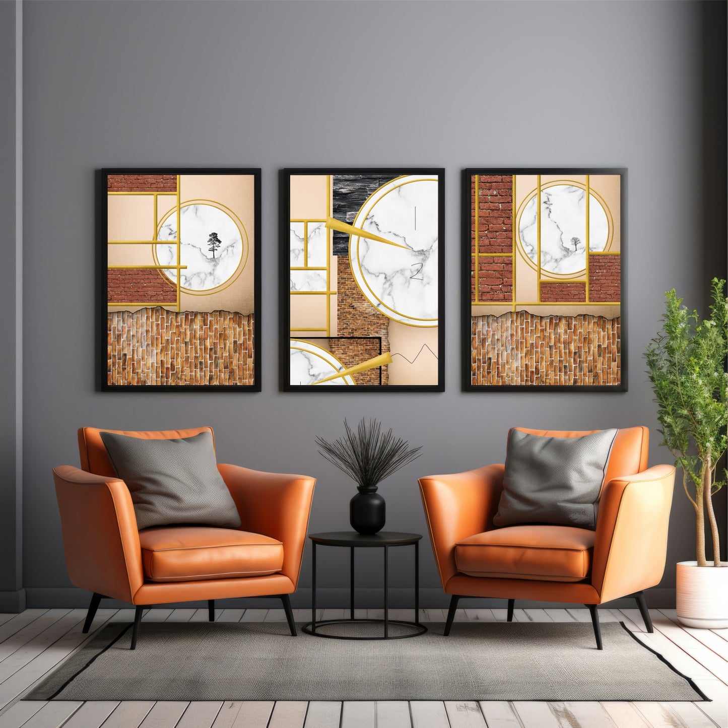 Luxury Geometric Wall Art Set of 3 | Marble & Gold Modern Prints