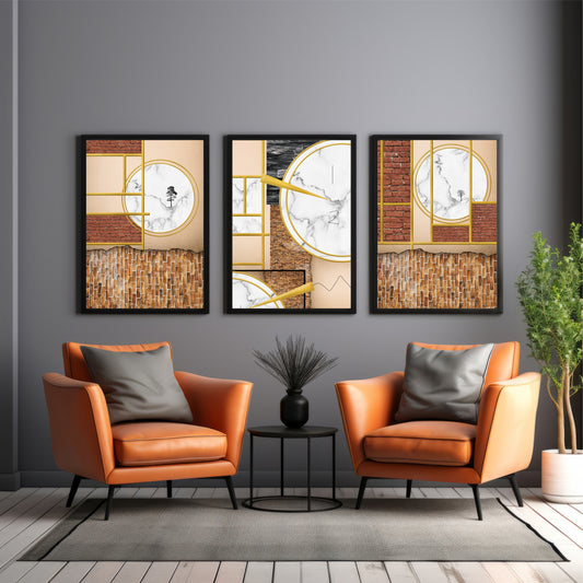 Luxury Geometric Wall Art Set of 3 | Marble & Gold Modern Prints