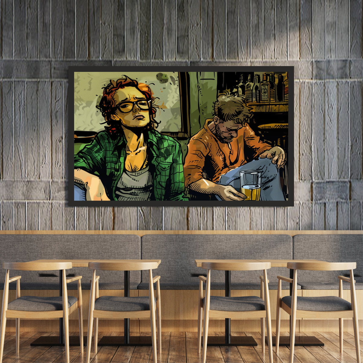 Bar Wall Art | Framed Pub & Beer Artwork | Vintage Bartender & Friends Illustration | Modern Bar Décor