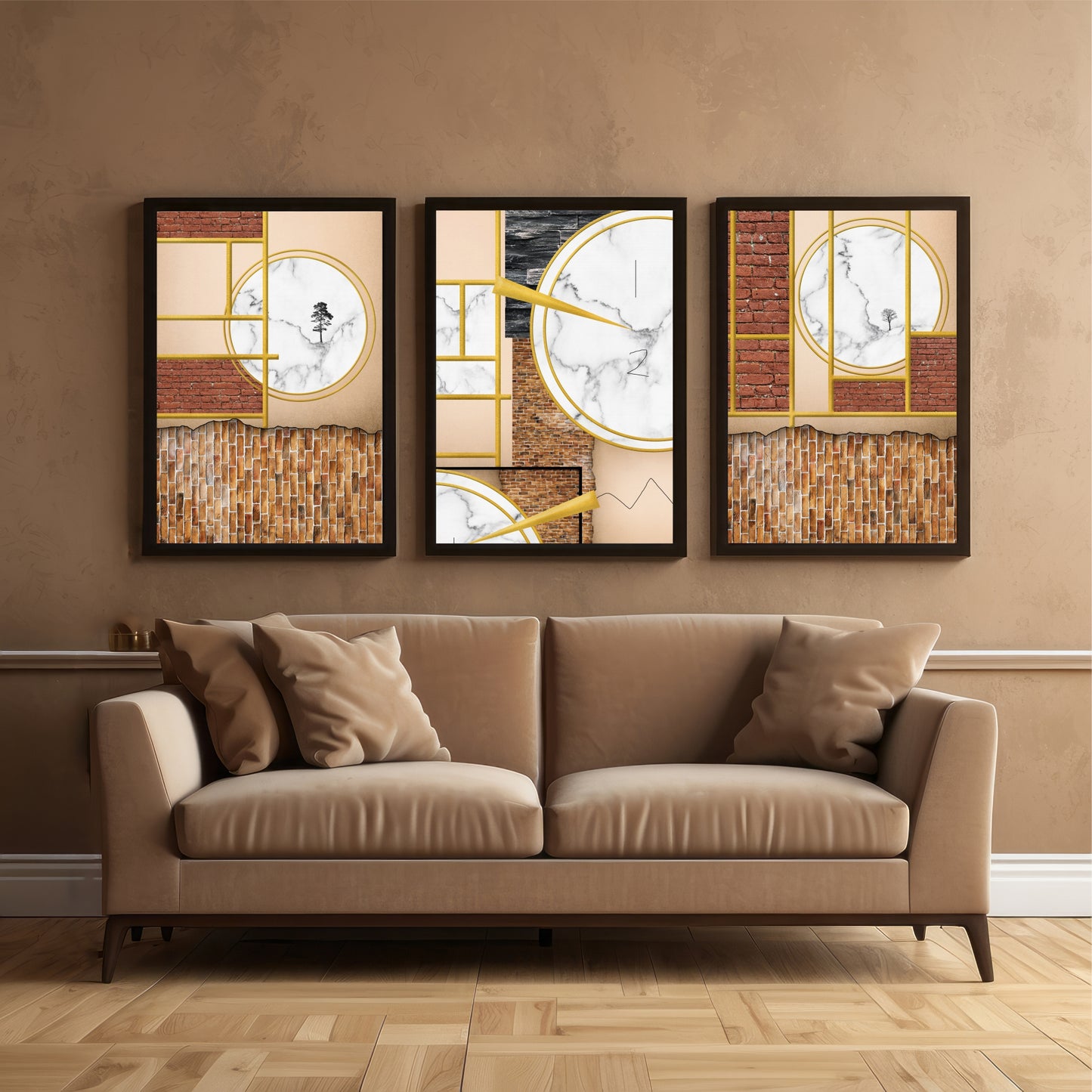Luxury Geometric Wall Art Set of 3 | Marble & Gold Modern Prints