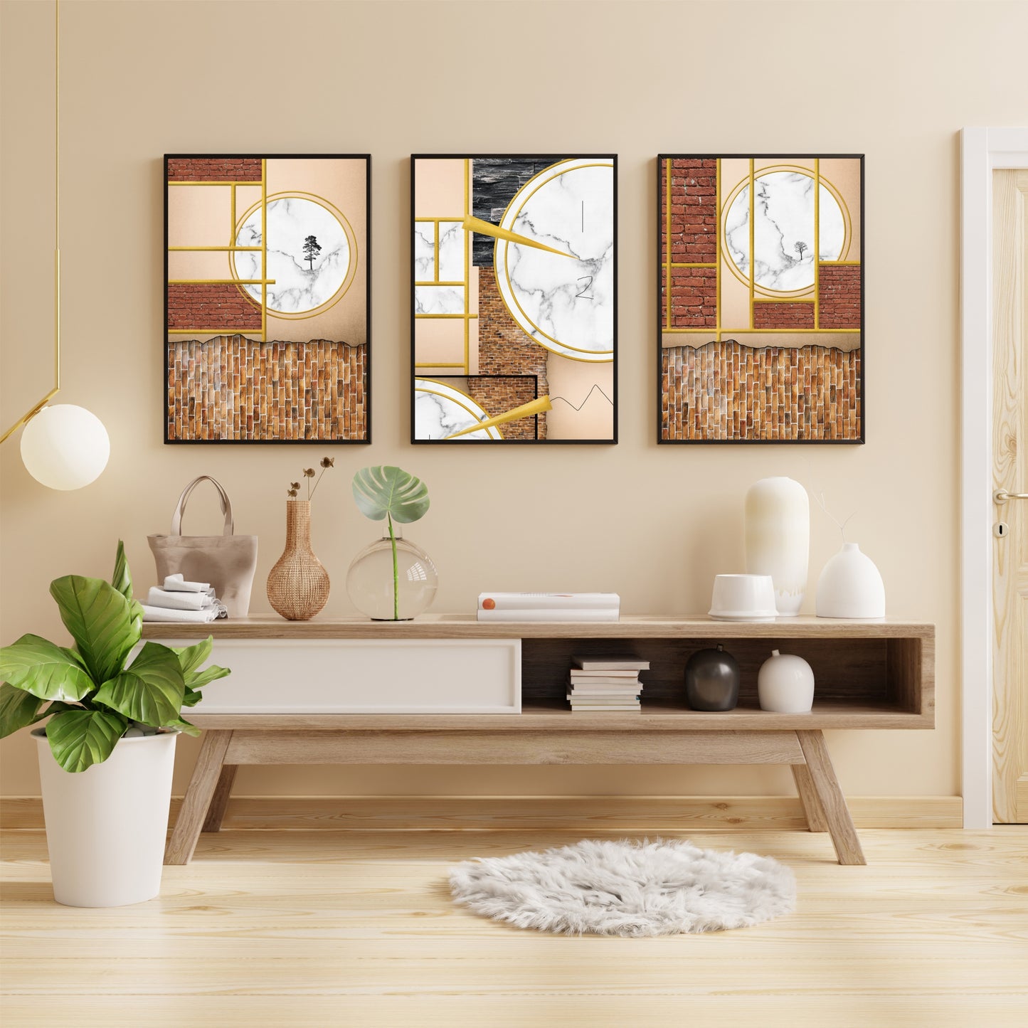 Luxury Geometric Wall Art Set of 3 | Marble & Gold Modern Prints