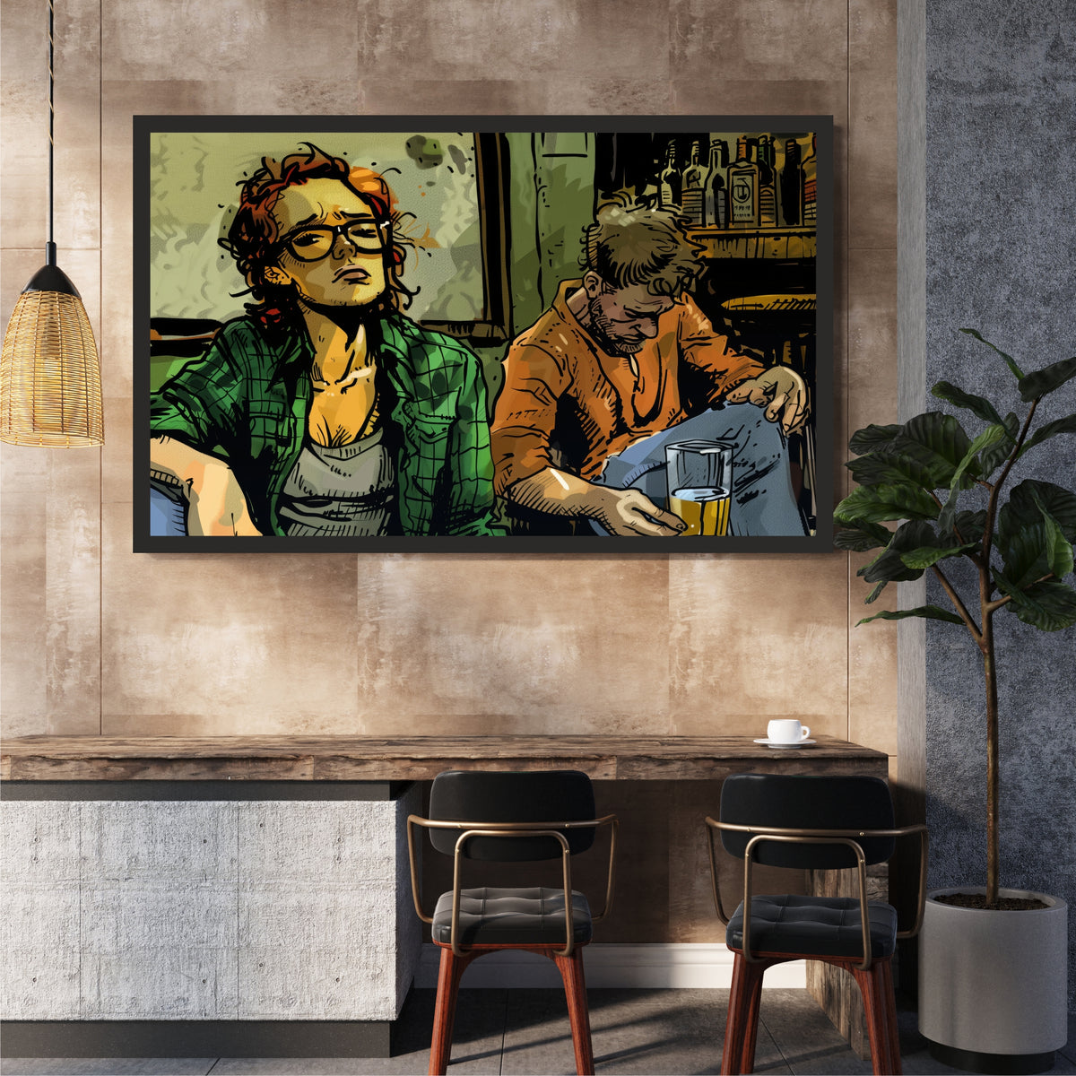 Bar Wall Art | Framed Pub & Beer Artwork | Vintage Bartender & Friends Illustration | Modern Bar Décor