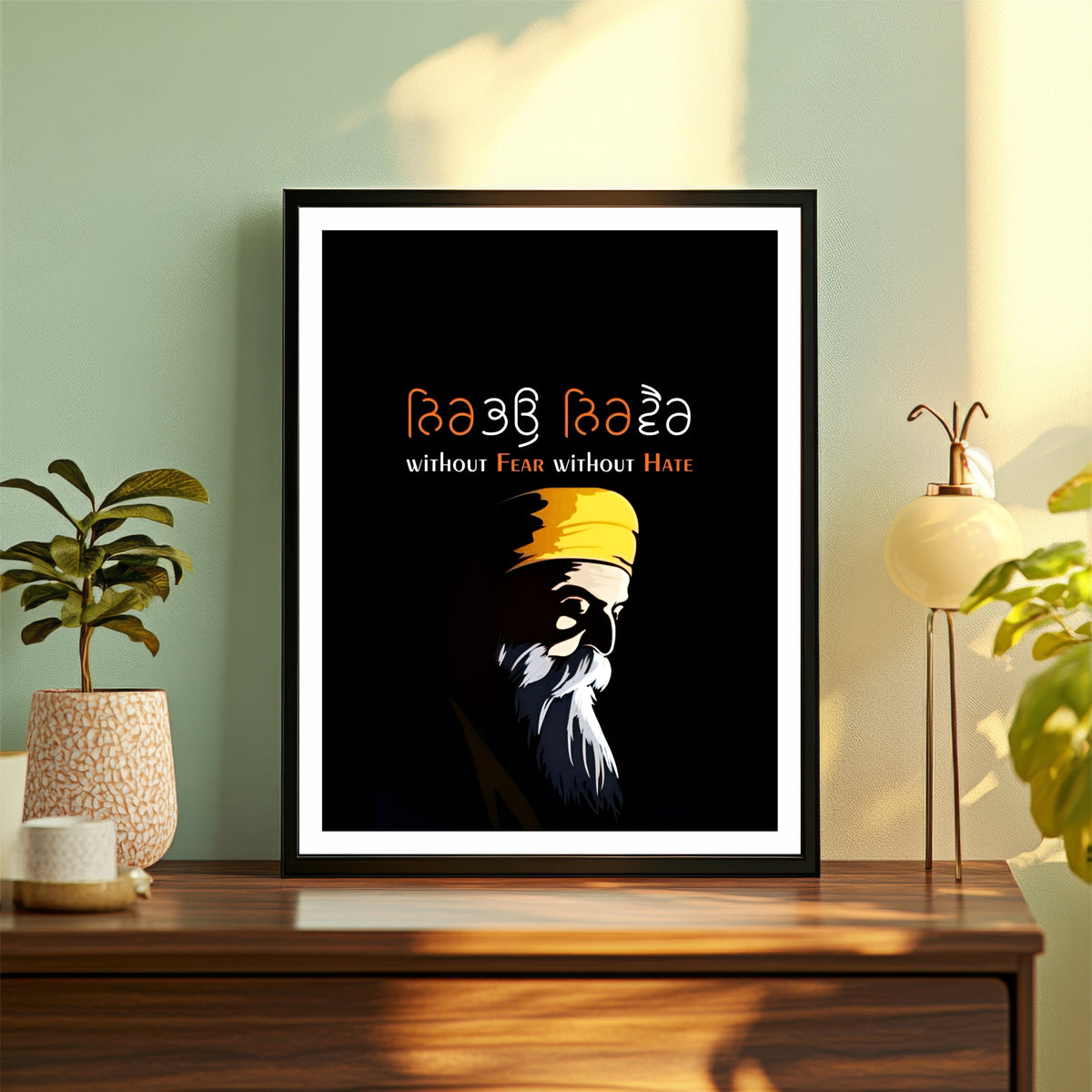 Nirbhau Nirvair Wall Art | Ik Onkar Sikh Quote Canvas | Guru Nanak Dev Ji Spiritual Home Decor