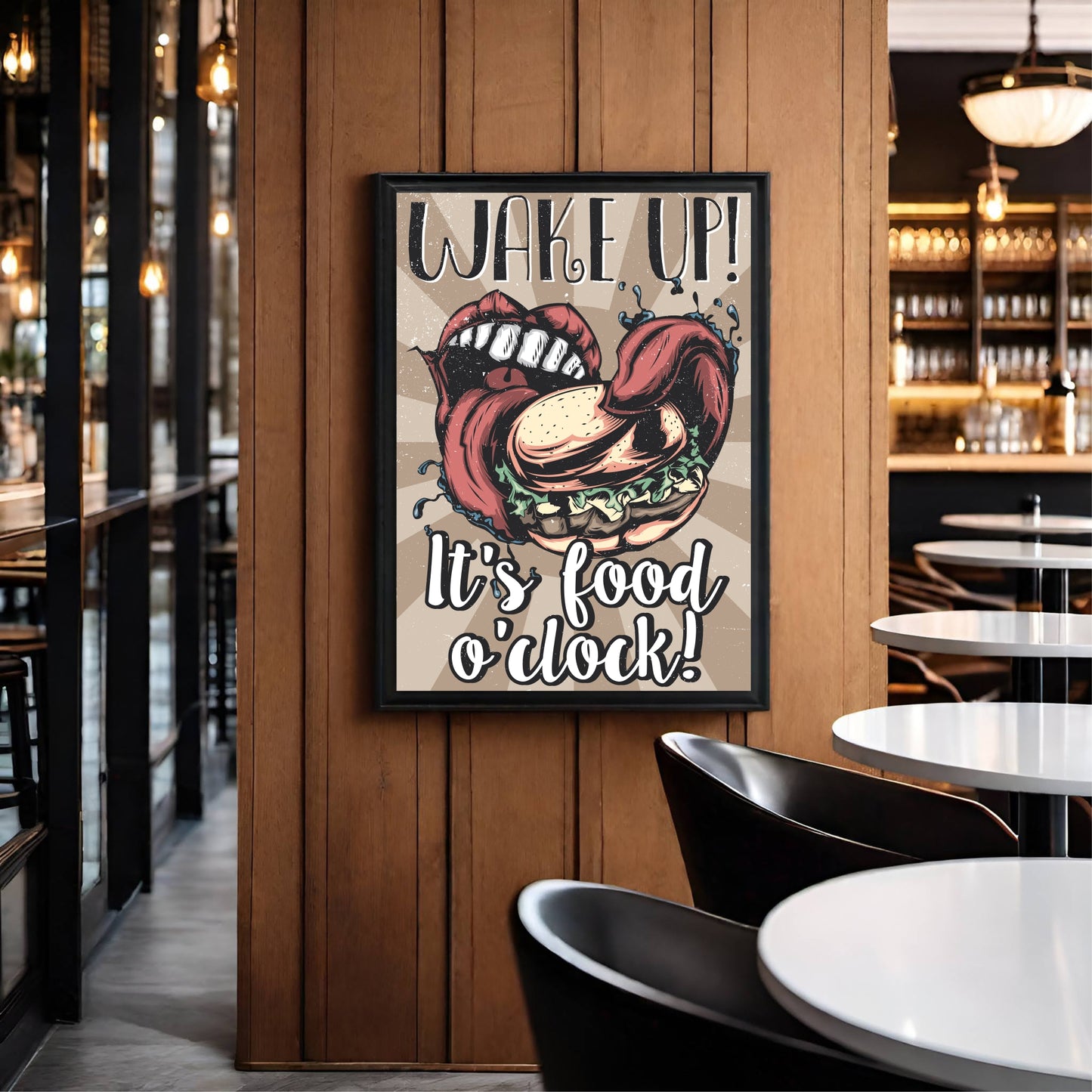 Wake Up! It’s Food O’Clock – Funky Food Lover Wall Frame 🍔🔥