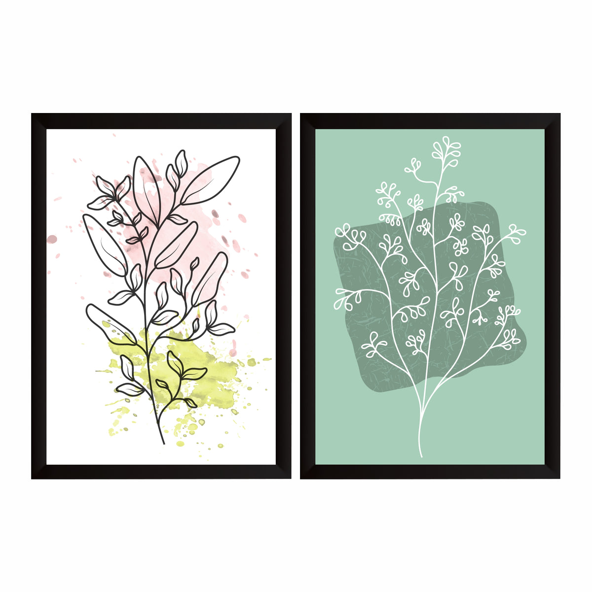 Botanical Line Art Wall Art Set of 2 | Abstract Leaf Prints | Sage Green & Blush Modern Decor