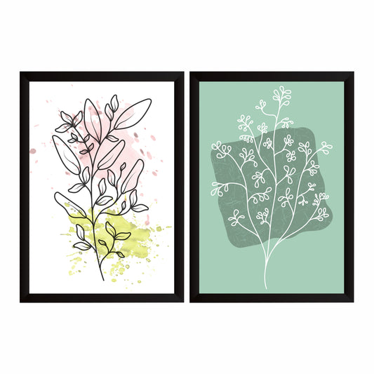 Botanical Line Art Wall Art Set of 2 | Abstract Leaf Prints | Sage Green & Blush Modern Decor