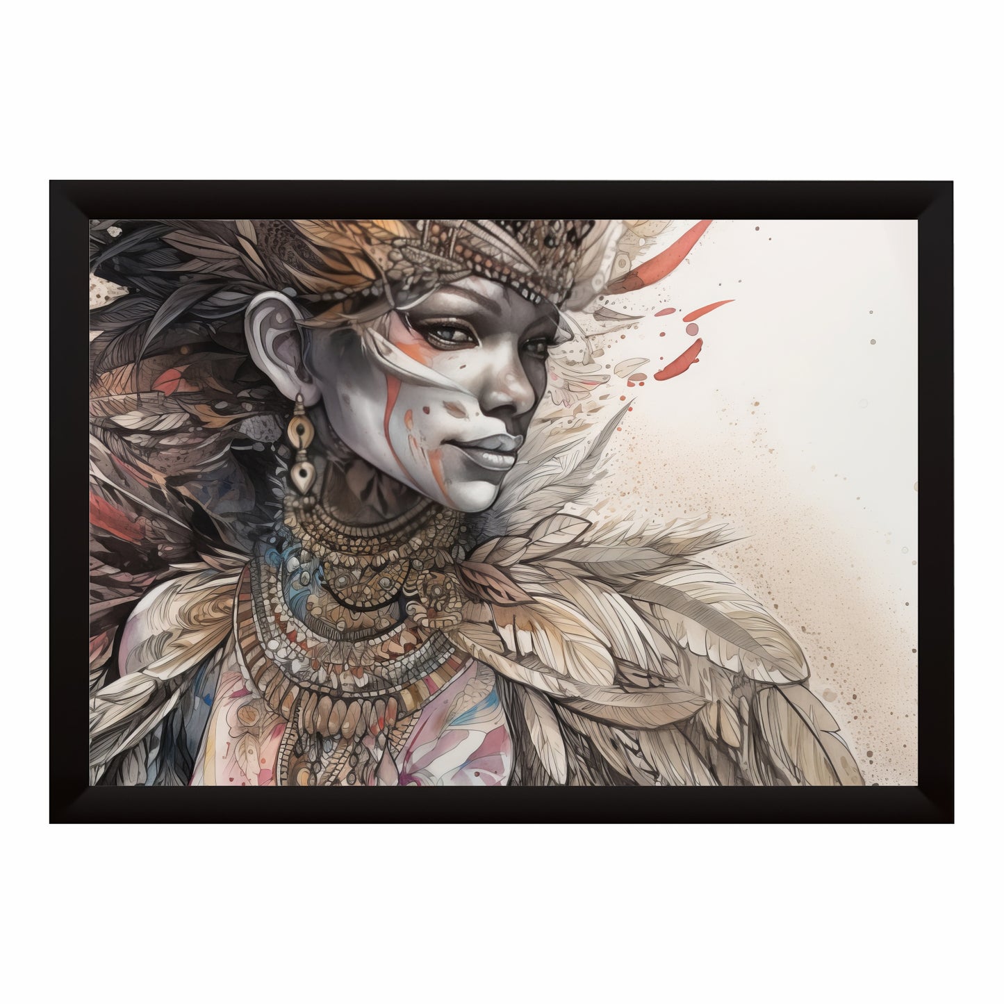 Tribal Woman Wall Art | Feather Headdress & Ethnic Portrait