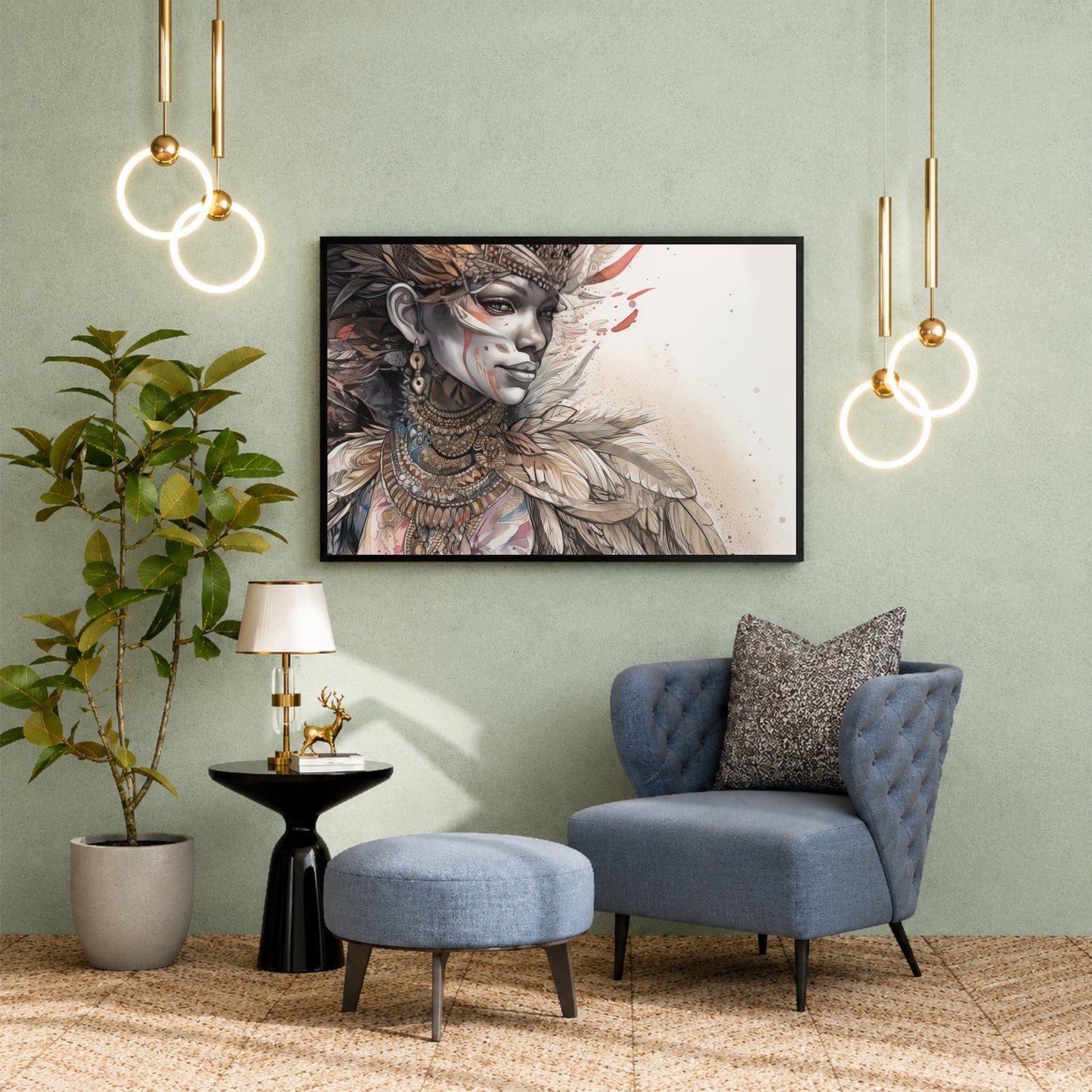 Tribal Woman Wall Art | Feather Headdress & Ethnic Portrait