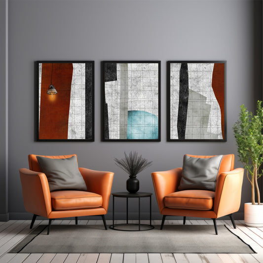 Modern Abstract Wall Art Set of 3 | Textured Geometric Prints
