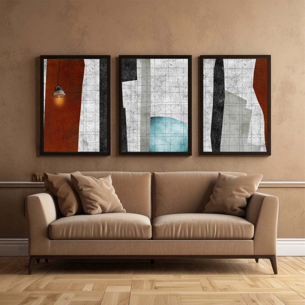 Modern Abstract Wall Art Set of 3 | Textured Geometric Prints