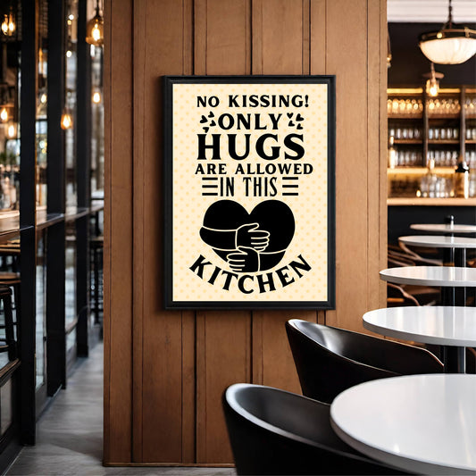 No Kissing! Only Hugs Are Allowed in This Kitchen – Cute & Playful Wall Frame 🤗🍳