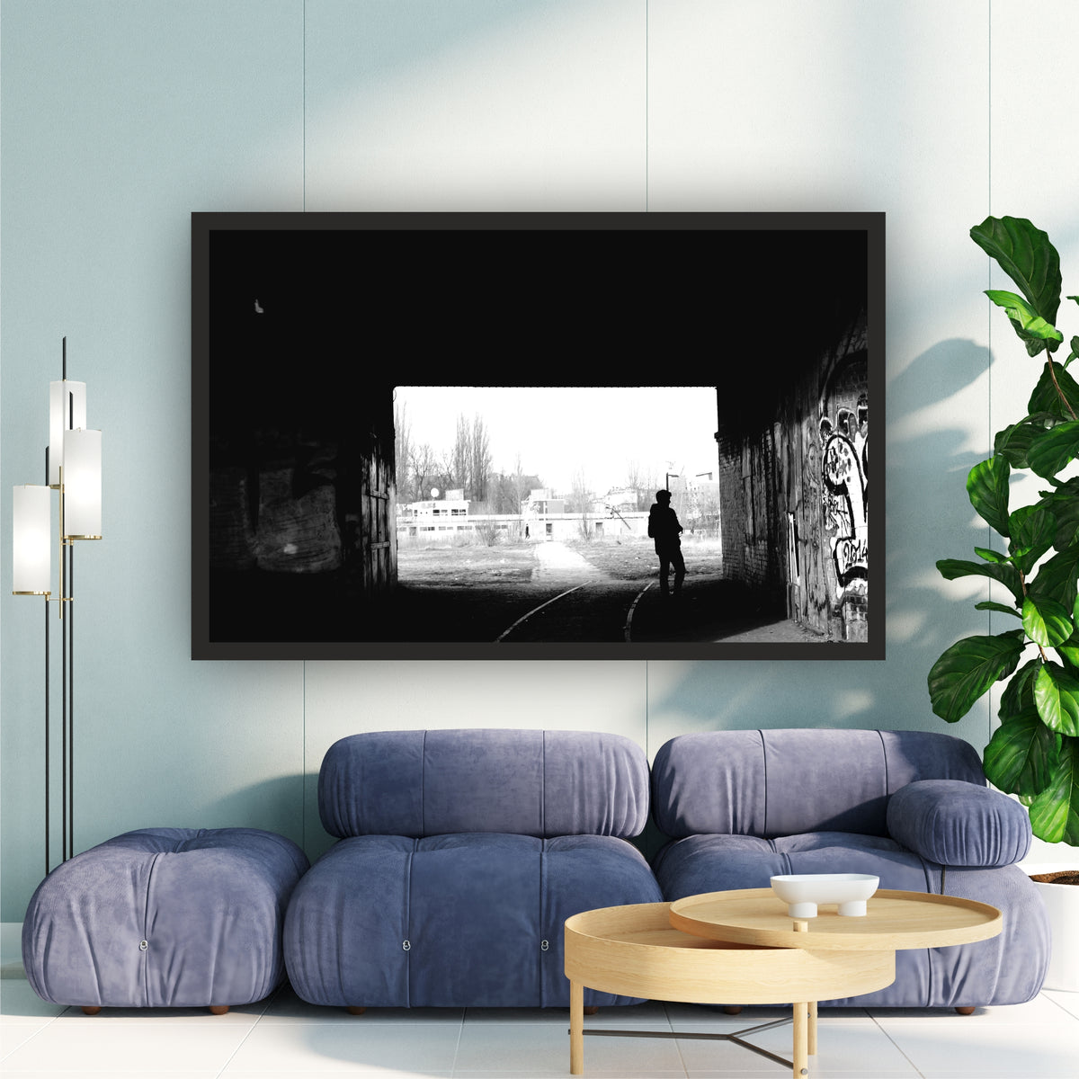 Urban Tunnel Shadow Wall Art | Black & White Photography