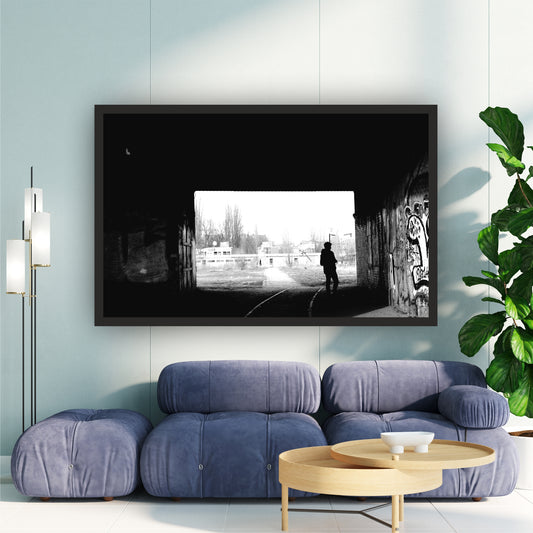 Urban Tunnel Shadow Wall Art | Black & White Photography