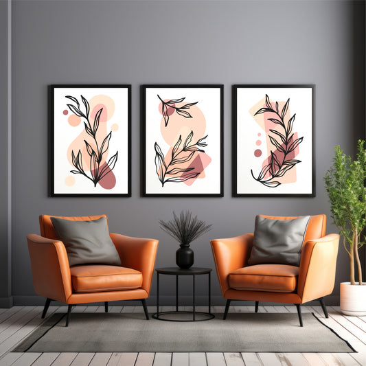 Abstract Botanical Line Art Wall Art Set of 3 – Modern Minimalist Floral Prints