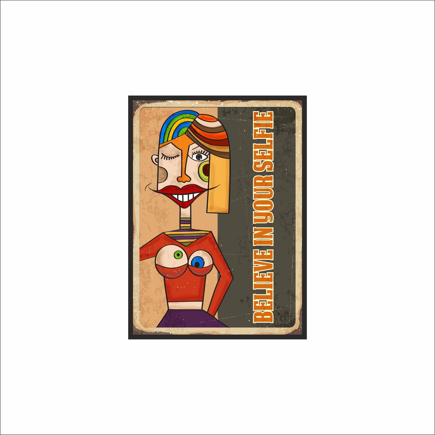 “Believe in Your Selfie” Wall Frame – Quirky Pop Art with a Confidence Boost 💋🎨