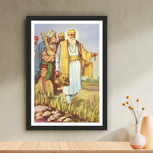Guru Nanak Dev Ji Udasi Journey Wall Art | Guru Nanak with Bhai Mardana Canvas | Sikh Spiritual Travel Artwork