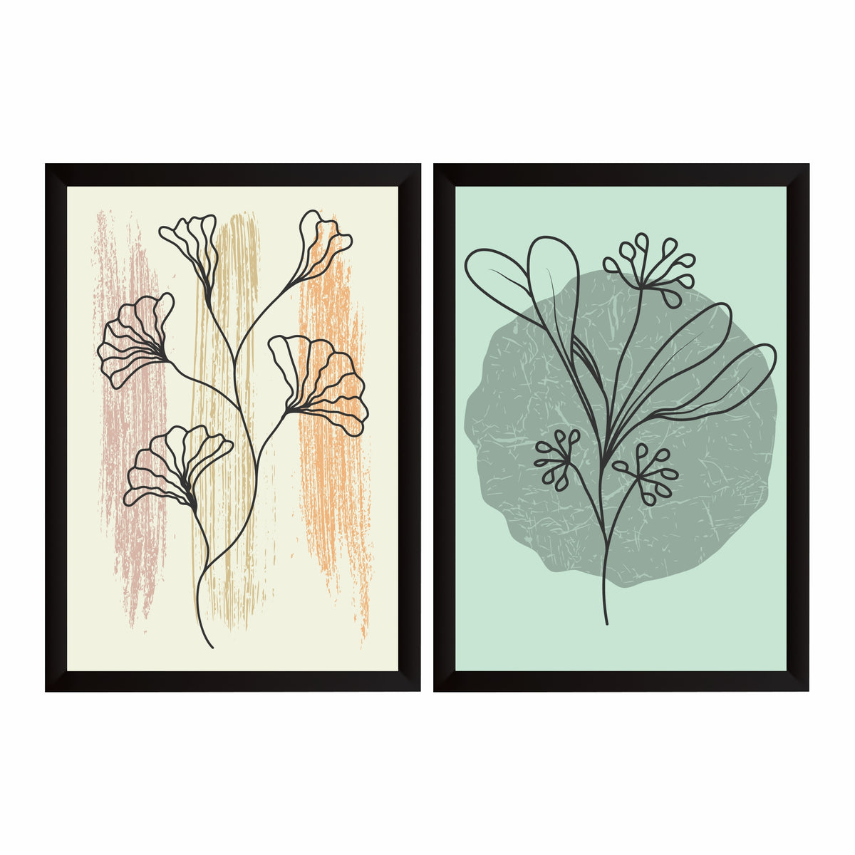 Abstract Floral Wall Art Set of 2 | Minimalist Botanical Flower Prints | Sage Green & Neutral Nature Decor