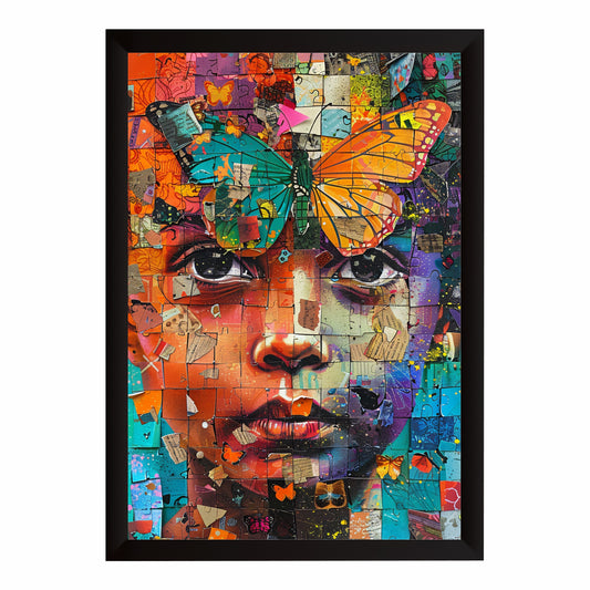 Colorful Butterfly Portrait Wall Art | Abstract Collage Pop Art