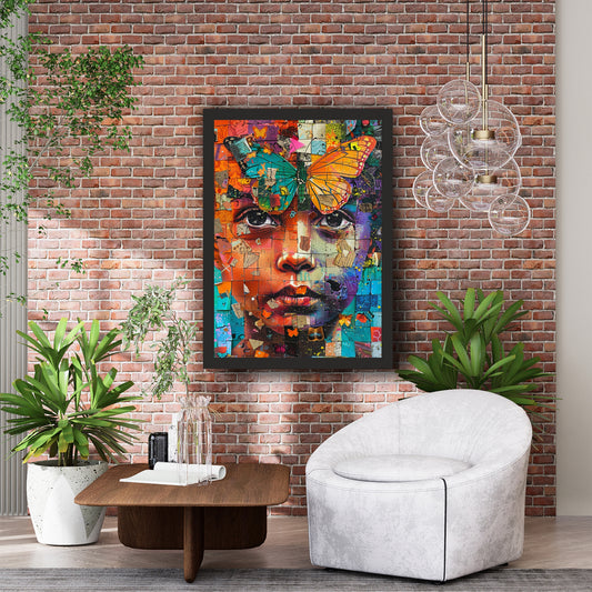 Colorful Butterfly Portrait Wall Art | Abstract Collage Pop Art
