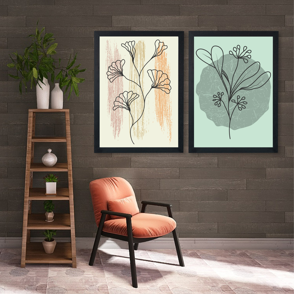 Abstract Floral Wall Art Set of 2 | Minimalist Botanical Flower Prints | Sage Green & Neutral Nature Decor