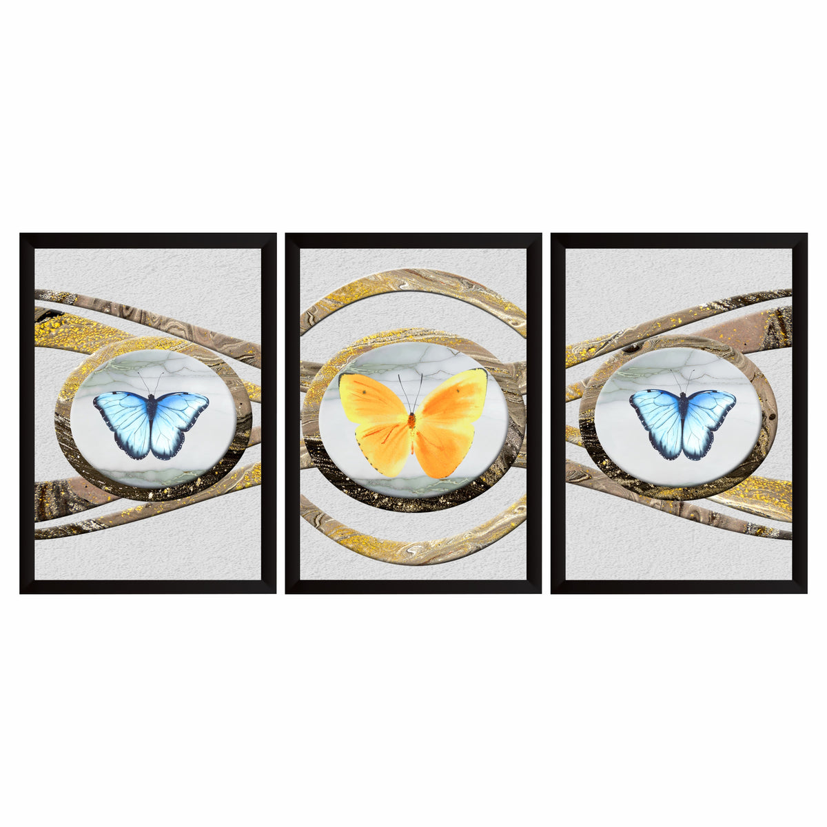 Butterfly Wall Art Set of 3 | Gold & Blue Decor