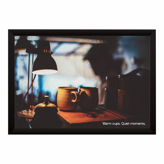 Warm Cups Wall Art | Cozy Coffee Canvas Print | Rustic Café Kitchen Decor
