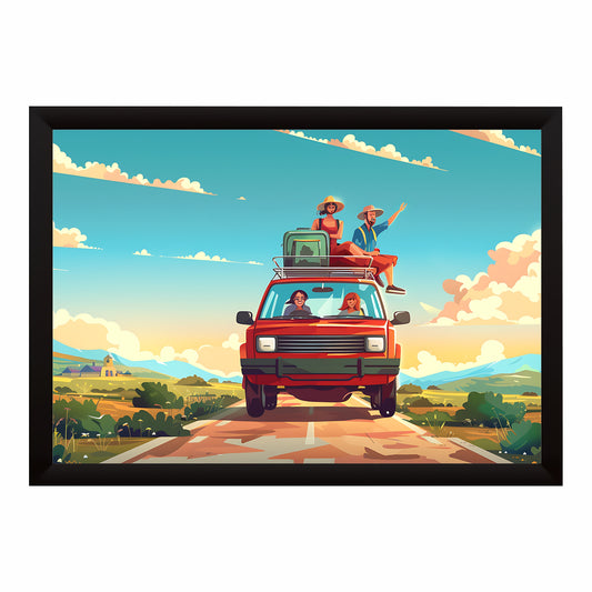 Road Trip Adventure Wall Art | Family Travel Car Canvas | Scenic Vacation Illustration Poster