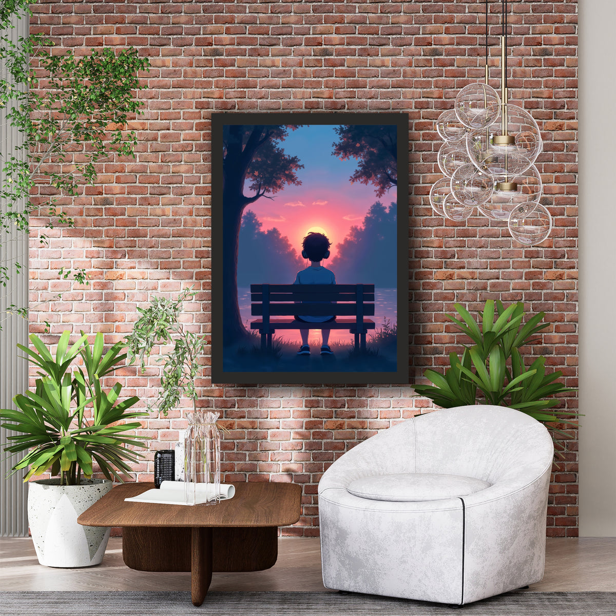 Peaceful Sunset Boy Wall Art | Anime Nature Artwork