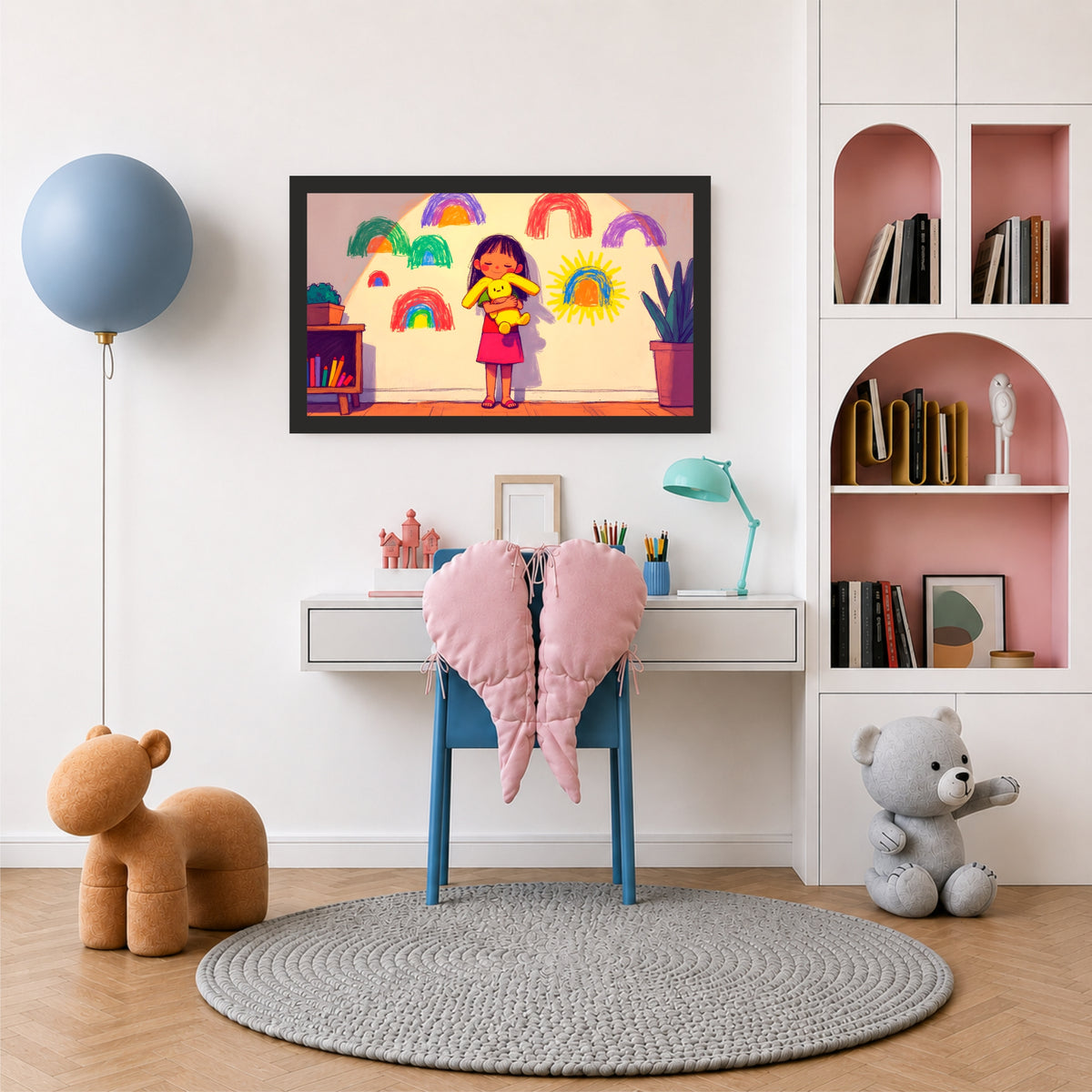 Rainbow Dreams Kids Wall Art | Cute Nursery Cartoon Print