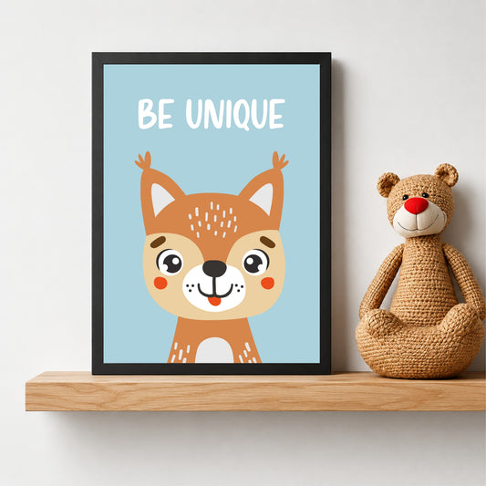 Be Unique Squirrel Nursery Wall Art | Cute Animal Kids Room Poster