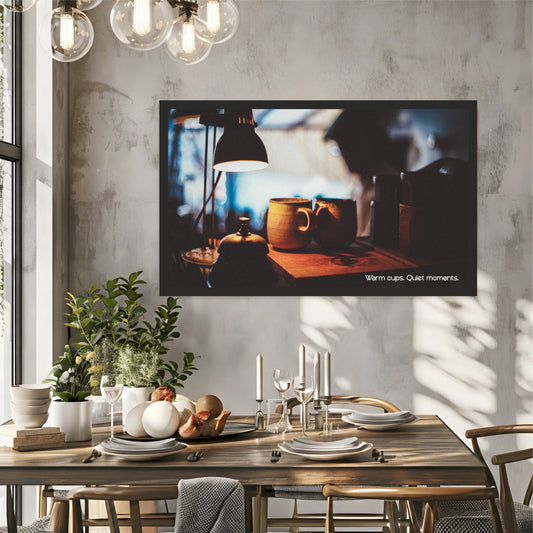 Warm Cups Wall Art | Cozy Coffee Canvas Print | Rustic Café Kitchen Decor