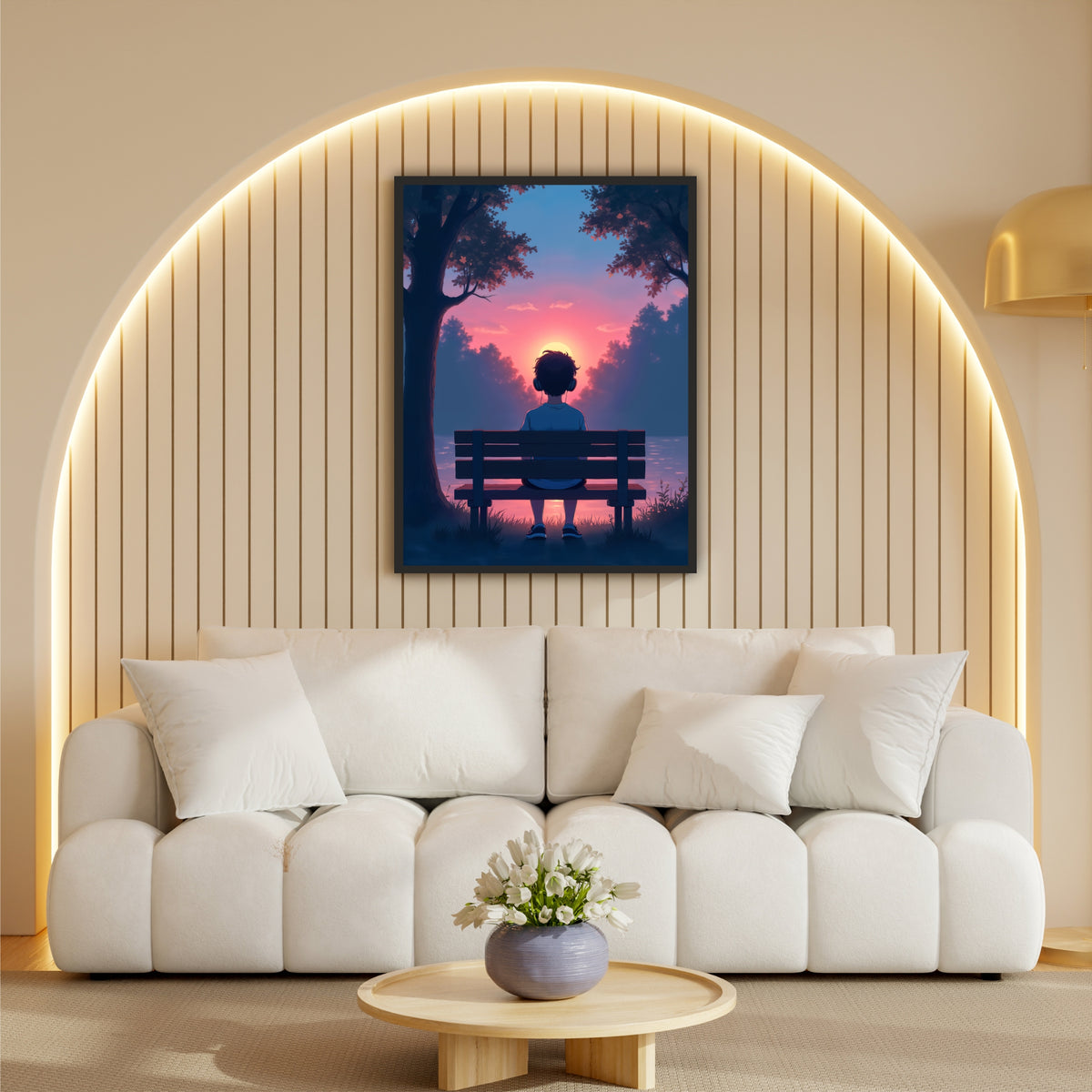 Peaceful Sunset Boy Wall Art | Anime Nature Artwork